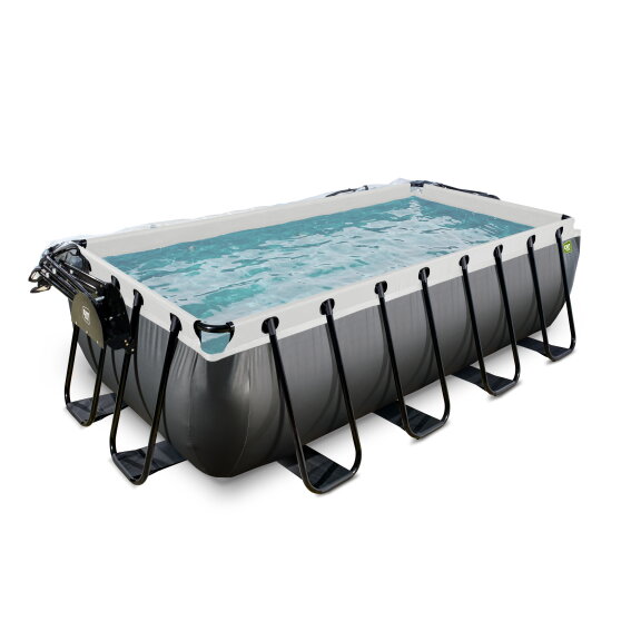 EXIT Black Leather pool 400x200x100cm with sand filter pump and dome - black