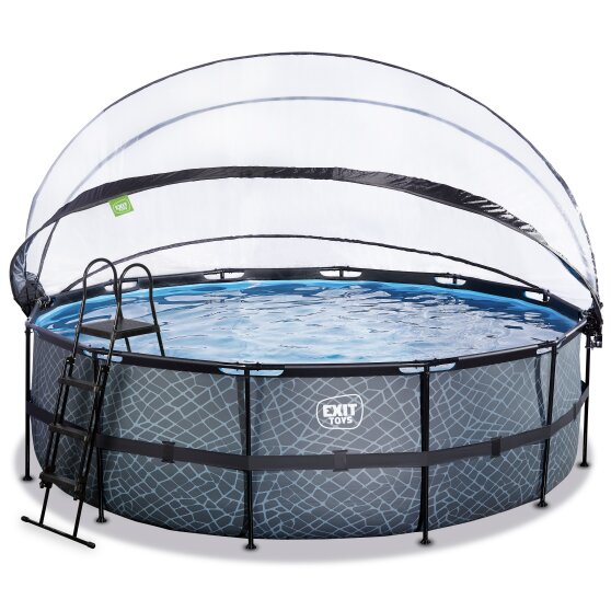 EXIT Stone pool ø450x122cm with sand filter pump and dome - grey