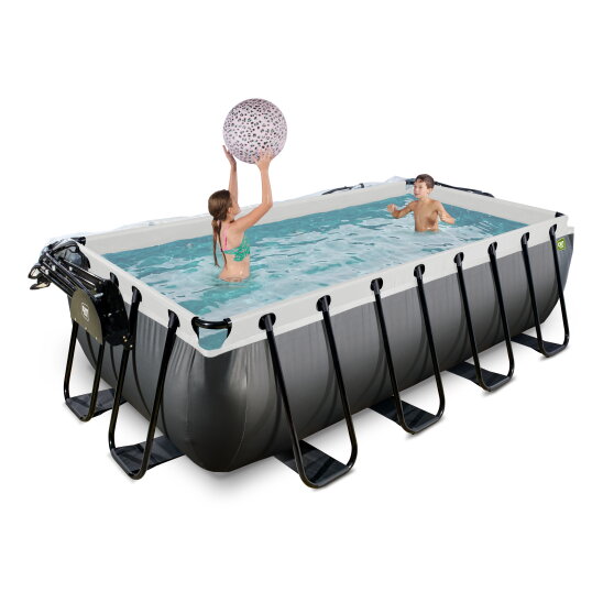 EXIT Black Leather pool 400x200x100cm with sand filter pump and dome - black