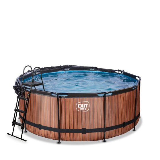 EXIT Wood pool ø360x122cm with sand filter pump and dome - brown