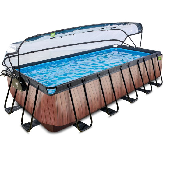 Basen Wood EXIT 540x250x122cm z pompą z filtrem piaskowym i kopułą - brązowy