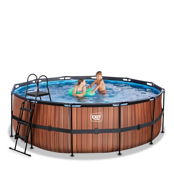 EXIT Wood pool ø427x122cm with filter pump - brown