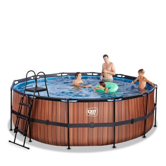 EXIT Wood pool ø427x122cm with filter pump - brown