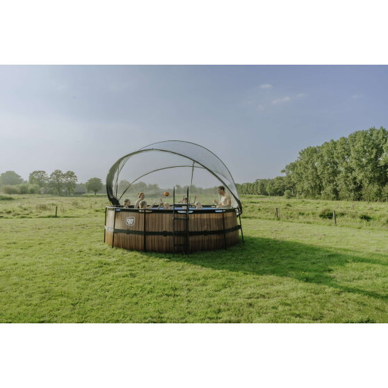 Basen Wood EXIT &oslash;427x122cm z pompą z filtrem piaskowym i kopułą - brązowy