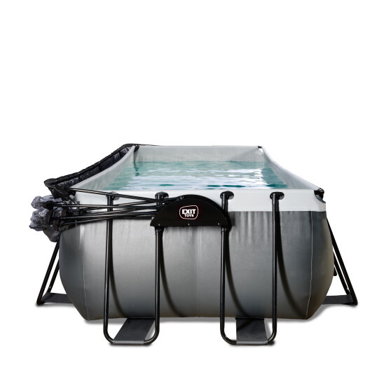EXIT Black Leather pool 400x200x122cm with sand filter pump and dome and heat pump - black