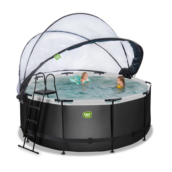 EXIT Black Leather pool ø360x122cm with sand filter pump and dome - black