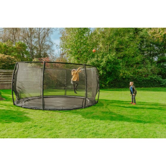 EXIT Dynamic ground level trampoline ø427cm with safety net - black