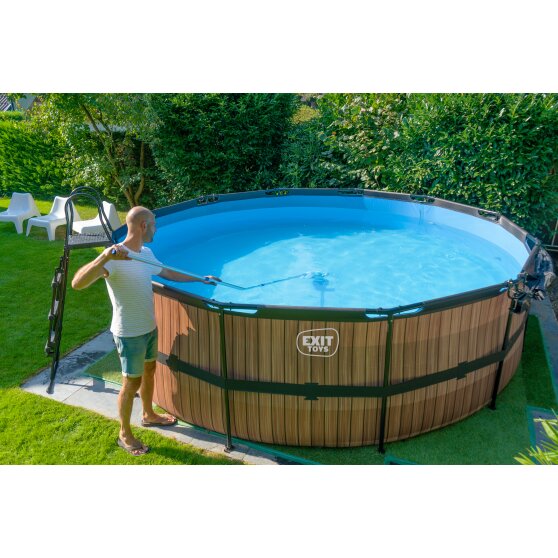 EXIT Wood pool ø450x122cm with sand filter pump - brown