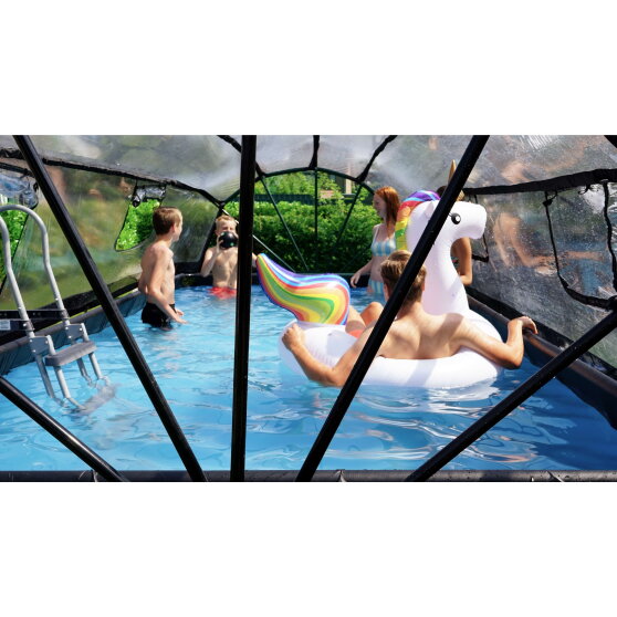 Basen Black Leather EXIT 540x250x100cm z pompą z filtrem piaskowym, kopułą i pompą ciepła - czarny