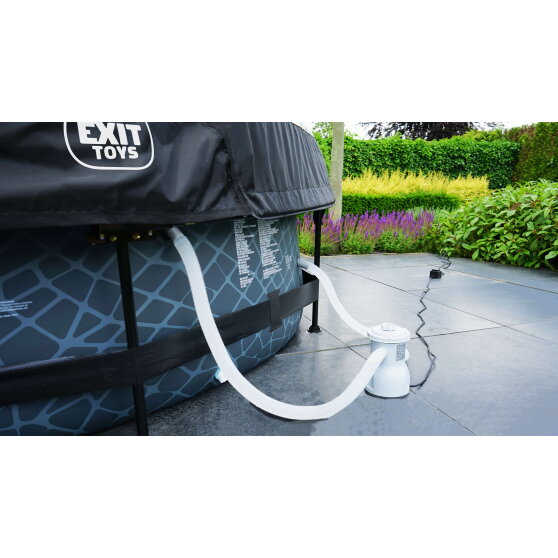 EXIT Black Wood pool &oslash;300x76cm with filter pump and dome - black