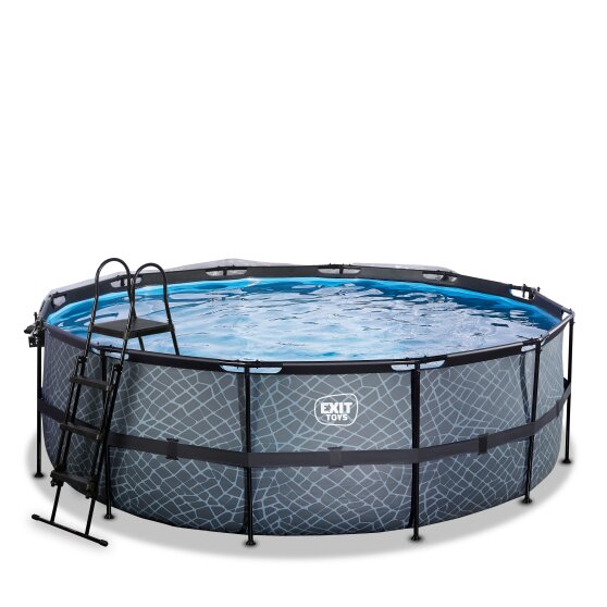 EXIT Stone pool ø427x122cm with sand filter pump and dome - grey