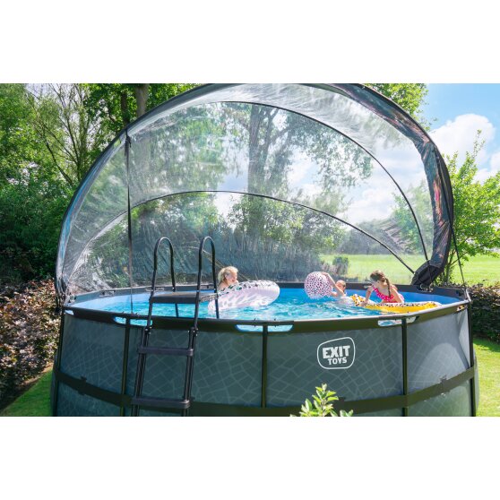 EXIT Stone pool ø488x122cm with sand filter pump and dome - grey