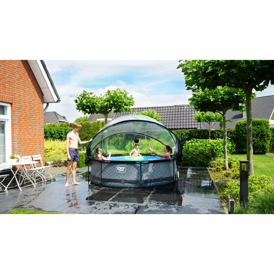 EXIT Black Wood pool ø300x76cm with filter pump and dome - black