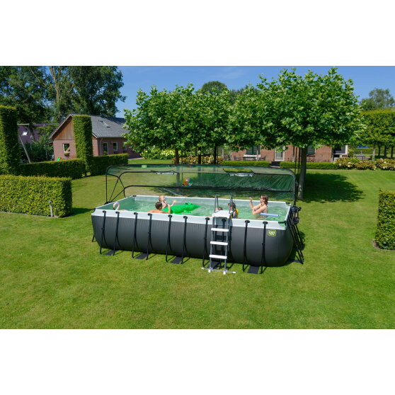 Basen Black Leather EXIT 540x250x122cm z pompą z filtrem piaskowym i kopułą - czarny
