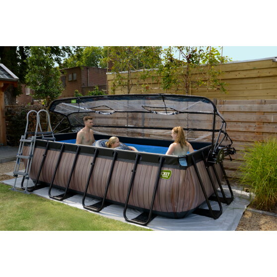 EXIT Black Leather pool 400x200x100cm with sand filter pump and dome - black
