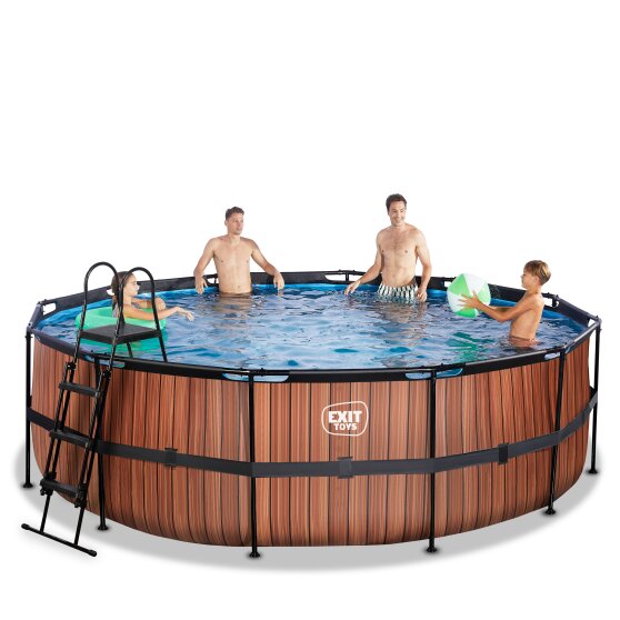 EXIT Wood pool ø450x122cm with sand filter pump - brown