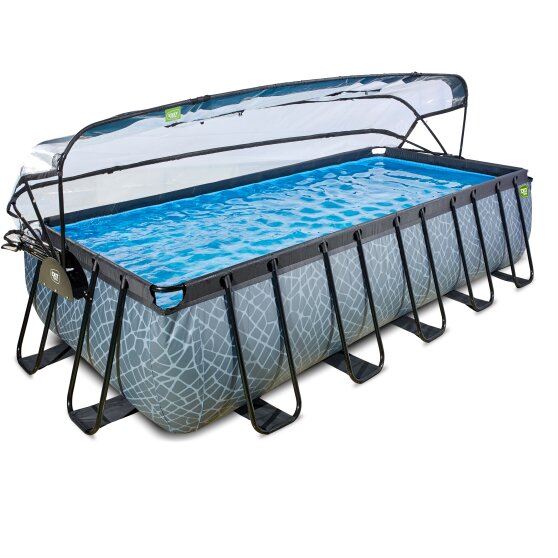 EXIT Stone pool 540x250x122cm with sand filter pump and dome - grey