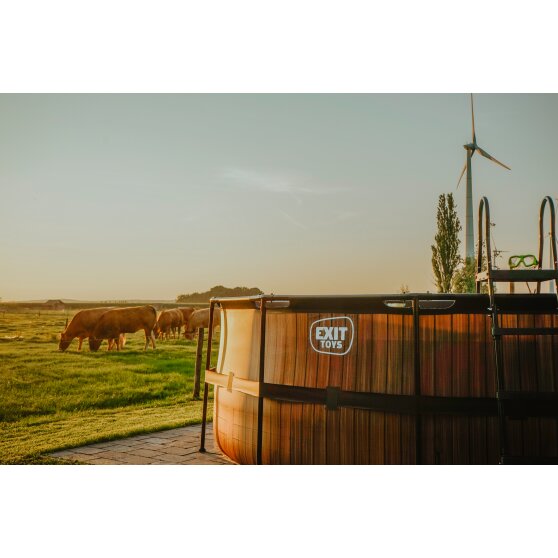EXIT Wood pool ø427x122cm with sand filter pump - brown