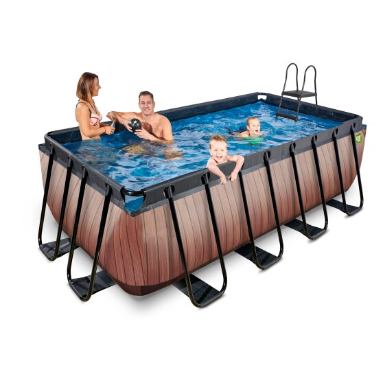 EXIT Wood pool 400x200x122cm with sand filter pump - brown