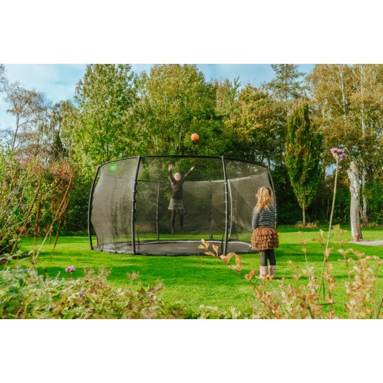 EXIT Dynamic ground level trampoline ø427cm with safety net - black
