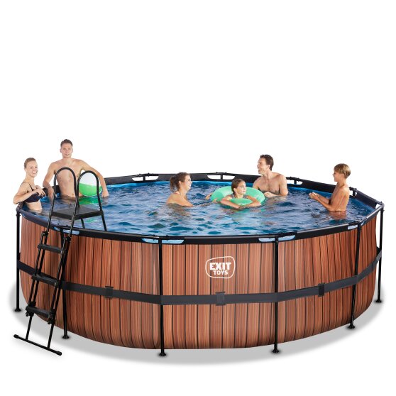 EXIT Wood pool ø450x122cm with sand filter pump - brown