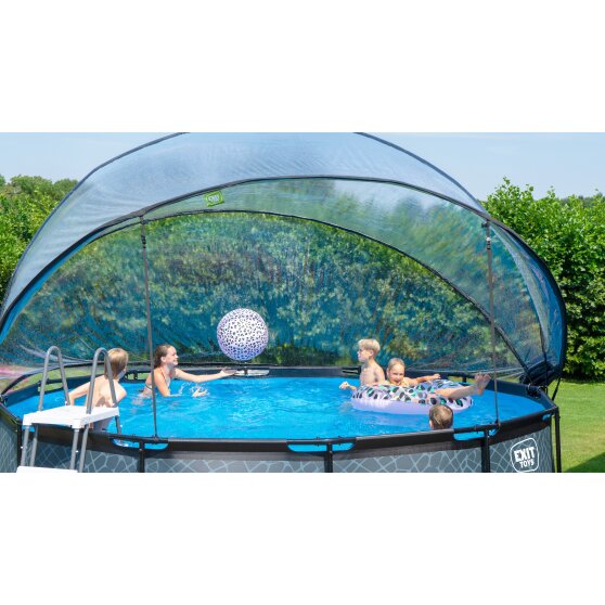 EXIT Stone pool ø450x122cm with sand filter pump and dome - grey