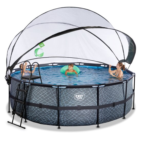 EXIT Stone pool ø427x122cm with sand filter pump and dome - grey