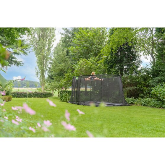 EXIT Dynamic ground level trampoline 275x458cm with safety net - black