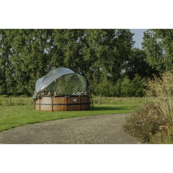 Basen Black Leather EXIT &oslash;427x122cm z pompą z filtrem piaskowym, kopułą i pompą ciepła - czarny
