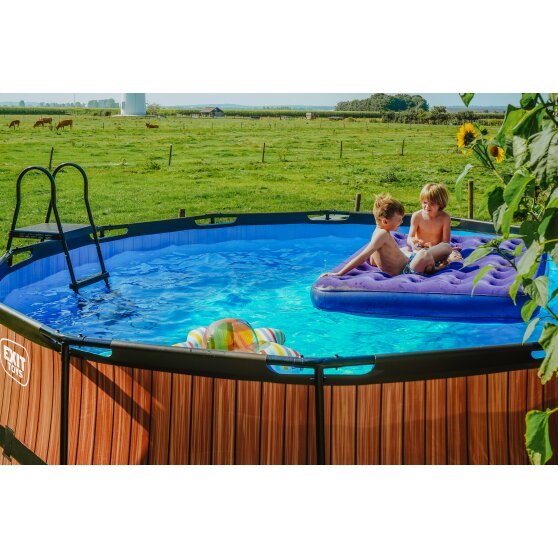 EXIT Wood pool ø427x122cm with sand filter pump - brown