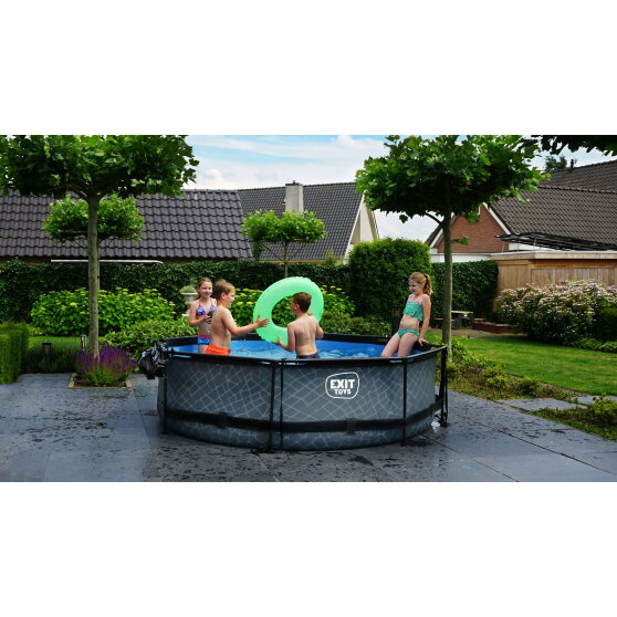 EXIT Black Wood pool ø300x76cm with filter pump and dome - black