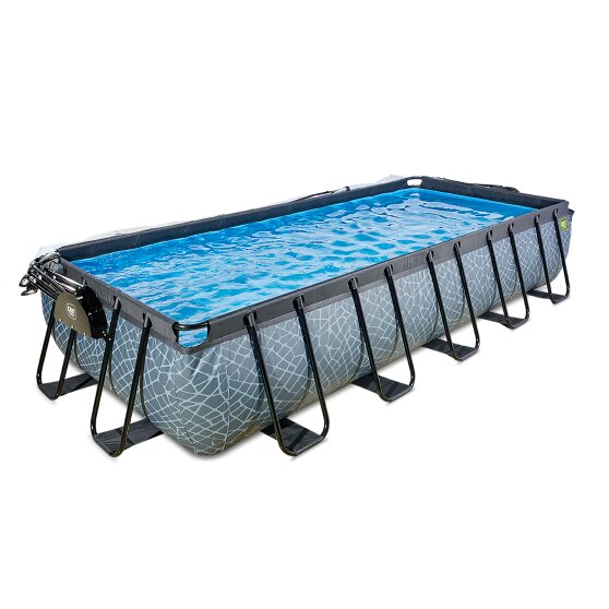 EXIT Stone pool 540x250x100cm with sand filter pump and dome and heat pump - grey