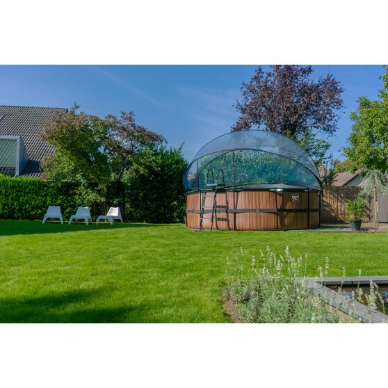 EXIT Wood pool ø450x122cm with sand filter pump and dome - brown
