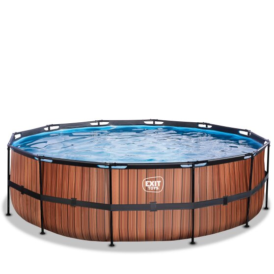 EXIT Wood pool ø488x122cm with filter pump - brown