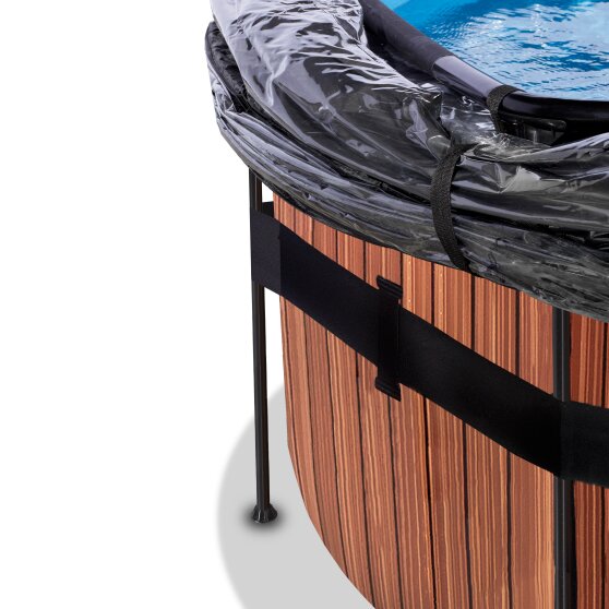 EXIT Wood pool ø450x122cm with sand filter pump and dome - brown