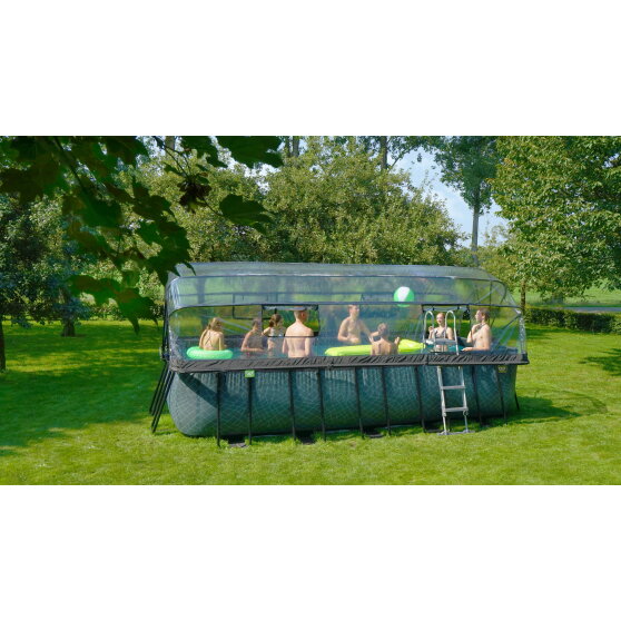 EXIT Wood pool 540x250x122cm with sand filter pump and dome - brown