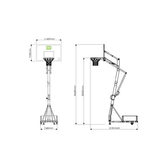 Kosz przenośny do koszyk&oacute;wki na k&oacute;łkach Galaxy EXIT z obręcz do wsad&oacute;w do koszyk&oacute;wki - zielona/czarna