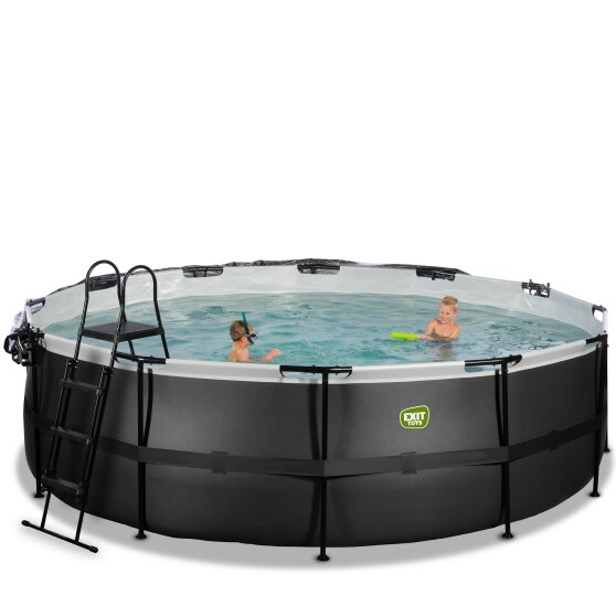 EXIT Black Leather pool ø488x122cm with sand filter pump and dome - black