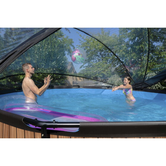 Basen Wood EXIT ø450x122cm z pompą z filtrem piaskowym, kopułą i pompą ciepła - brązowy