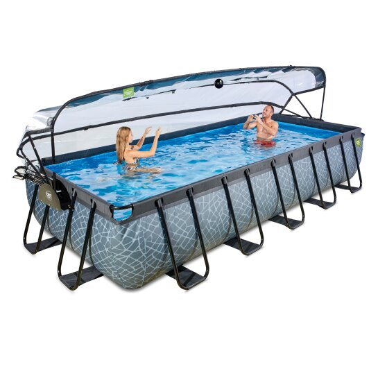 EXIT Stone pool 540x250x100cm with sand filter pump and dome - grey