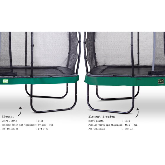 Trampolina Elegant Premium EXIT zestaw kompletny 214x366cm - zielona