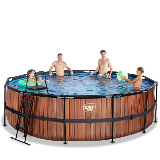 EXIT Wood pool ø488x122cm with filter pump - brown