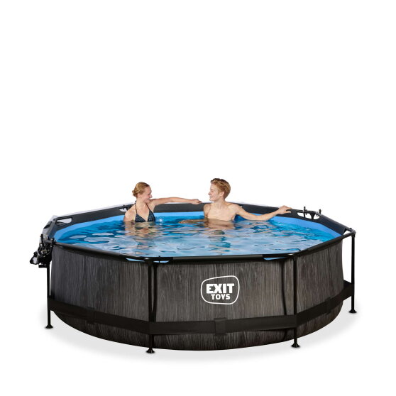 EXIT Black Wood pool ø300x76cm with filter pump and dome - black