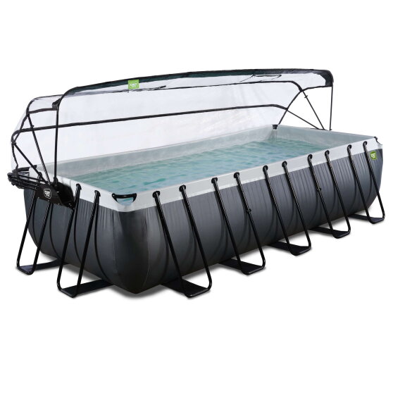 Basen Black Leather EXIT 540x250x122cm z pompą z filtrem piaskowym i kopułą - czarny