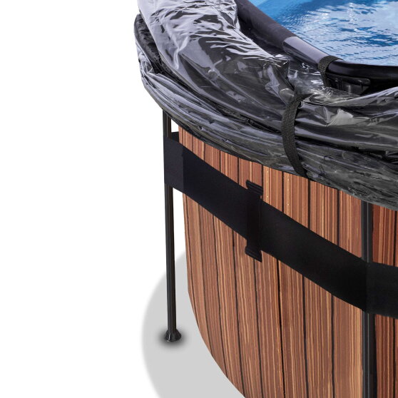 Basen Wood EXIT &oslash;488x122cm z pompą z filtrem piaskowym, kopułą i pompą ciepła - brązowy
