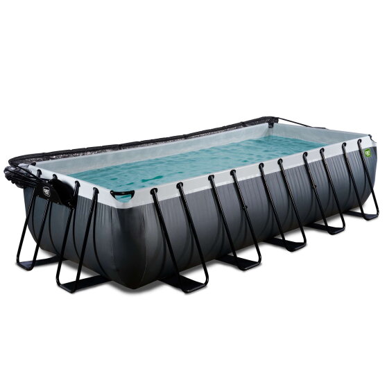 Basen Black Leather EXIT 540x250x122cm z pompą z filtrem piaskowym i kopułą - czarny
