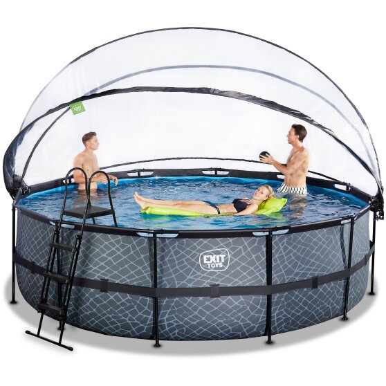 EXIT Stone pool ø488x122cm with sand filter pump and dome - grey