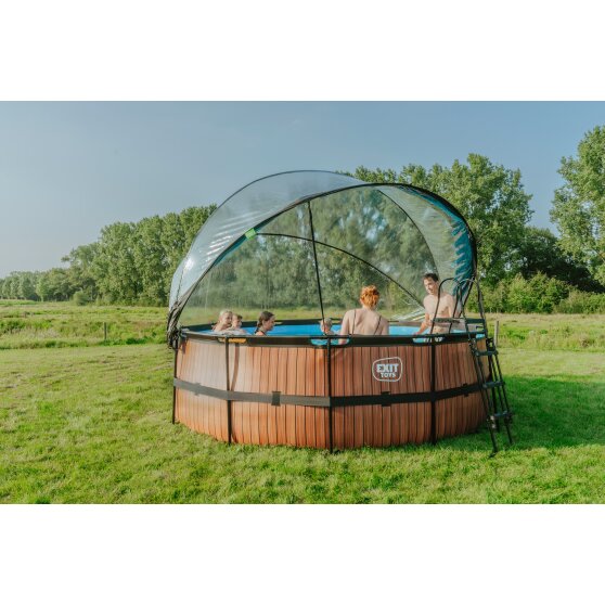 EXIT Black Leather pool ø427x122cm with sand filter pump and dome and heat pump - black