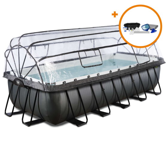 Basen Black Leather EXIT 540x250x122cm z pompą z filtrem piaskowym, kopułą i zestawem akcesori&oacute;w - czarny