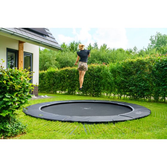 EXIT Dynamic ground level trampoline ø366cm with Freezone safety tiles - black
